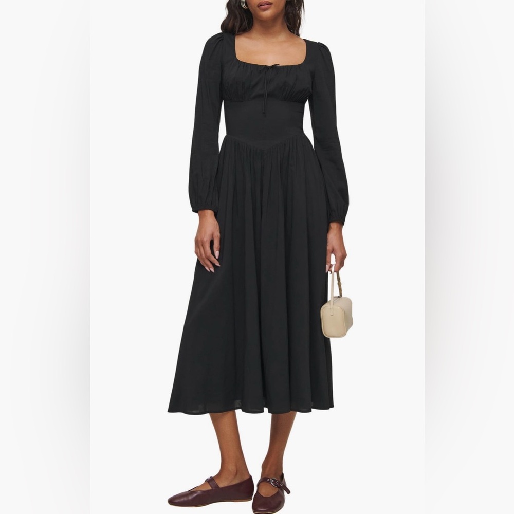 NWT Reformation Oria Organic Cotton Midi Dress In Black